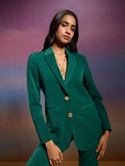 RSVP by Nykaa Fashion - Green Solid Notched Lapel Tailored Blazer