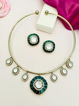 Abdesigns - Green Gold Plated Pachi Kundan Hasli Jewellery Set
