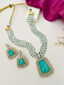 Abdesigns - Gold Plated Polki American Diamond Jewellery Set