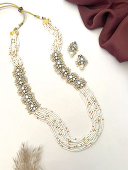 Abdesigns - White Gold Plated Polki Mala Jewellery Set