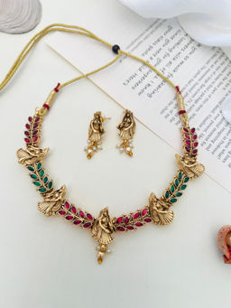 Abdesigns - Gold Plated Kempstone Studded Temple Jewellery Set