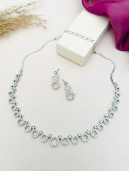 Abdesigns - Enchanting Silver Plated White American Diamond Jewellery Set
