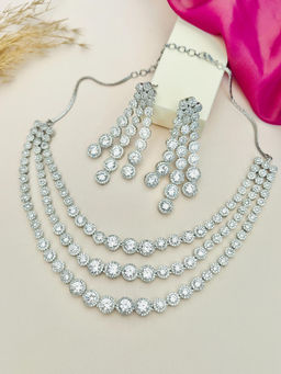 Abdesigns - White Silver Plated American Diamond Jewellery Set