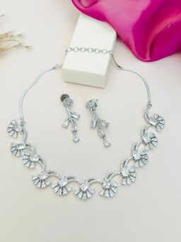 Abdesigns - White Silver Plated American Diamond Jewellery Set
