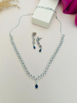Abdesigns - Blue Silver Plated American Diamond Jewellery Set