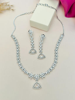 Abdesigns - White Silver Plated American Diamond Jewellery Set