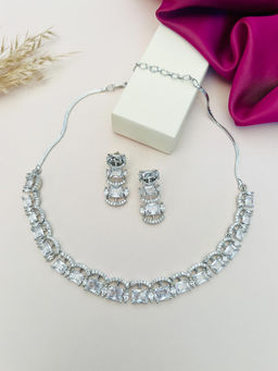 Abdesigns - White Silver Plated American Diamond Jewellery Set