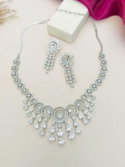 Abdesigns - White Silver Plated American Diamond Jewellery Set