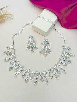 Abdesigns - White Silver Plated American Diamond Jewellery Set
