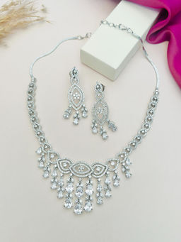 Abdesigns - White Silver Plated American Diamond Jewellery Set