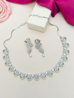 Abdesigns - White Silver Plated American Diamond Jewellery Set