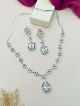 Abdesigns - White Silver Plated American Diamond Jewellery Set