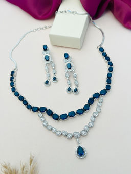 Abdesigns - Blue Silver Plated American Diamond Jewellery Set