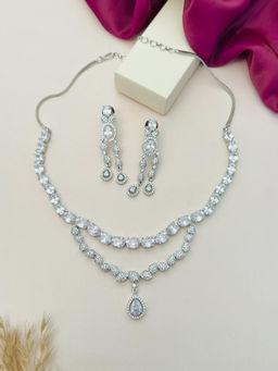 Abdesigns - White Silver Plated American Diamond Jewellery Set