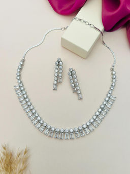 Abdesigns - White Silver Plated American Diamond Jewellery Set
