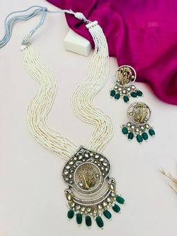 Abdesigns - Silver Plated Polki American Diamond Jewellery Set