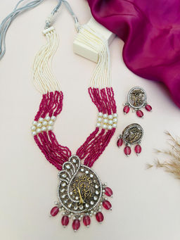 Abdesigns - Silver Plated Polki American Diamond Jewellery Set