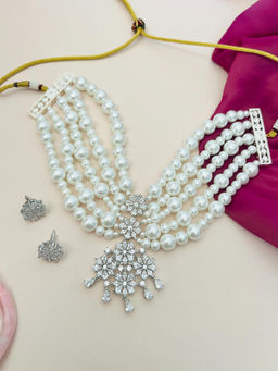 Abdesigns - White Silver Plated Polki Choker Jewellery Set