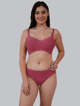 SOIE - Women Pink Full Coverage Padded Seamless Bra and High-Rise Brief (Set of 2)