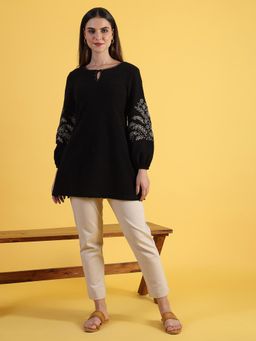 W - Black Embroidered Kurti for Women