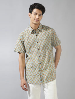 Fabindia - Brown Cotton Printed Regular Shirt