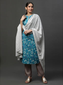 Aurelia - Silver Printed Poly Georgette Silver Dupatta