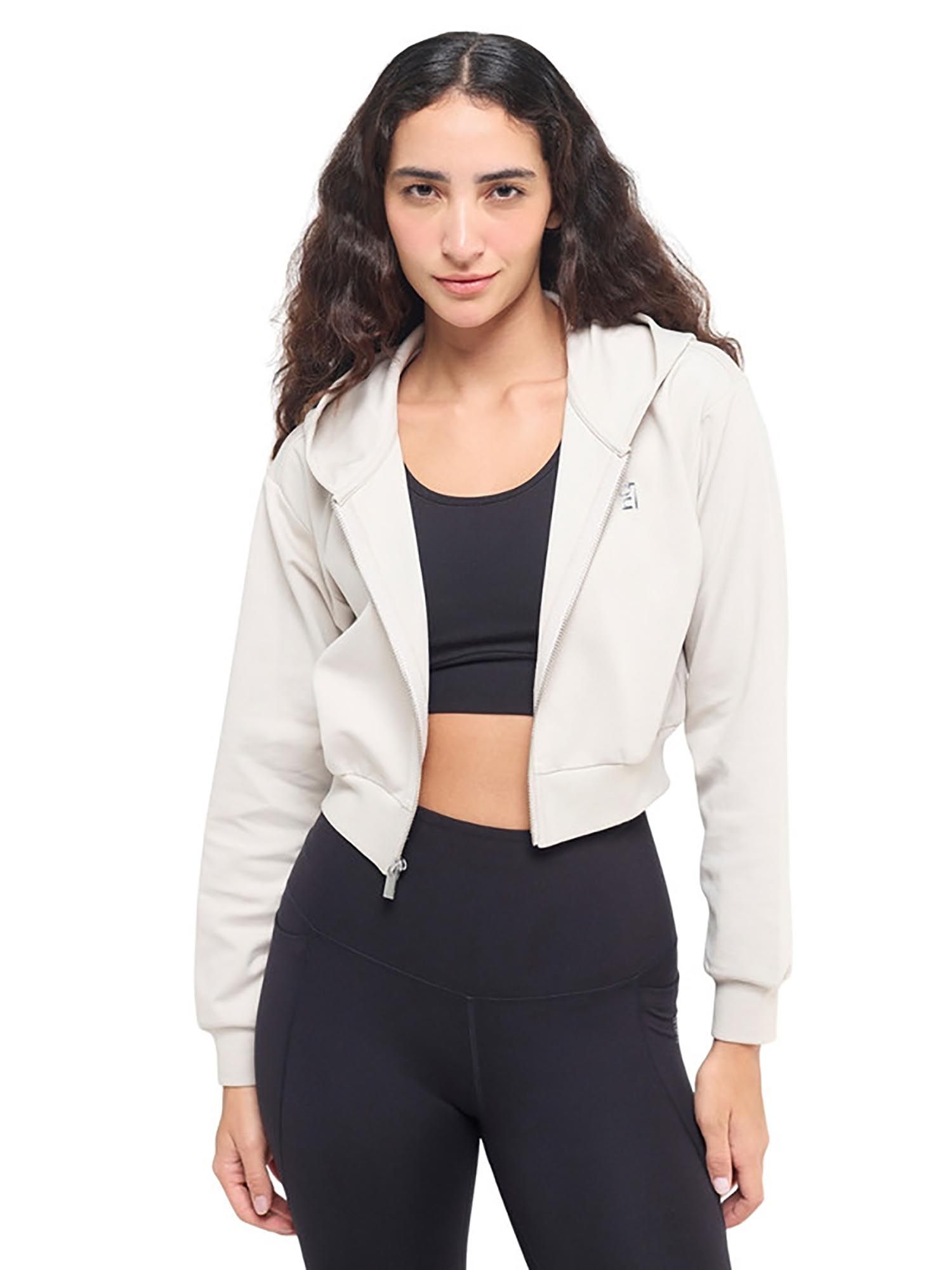 hunnit Women Off White Cropped Zip Up Jacket-picture-41