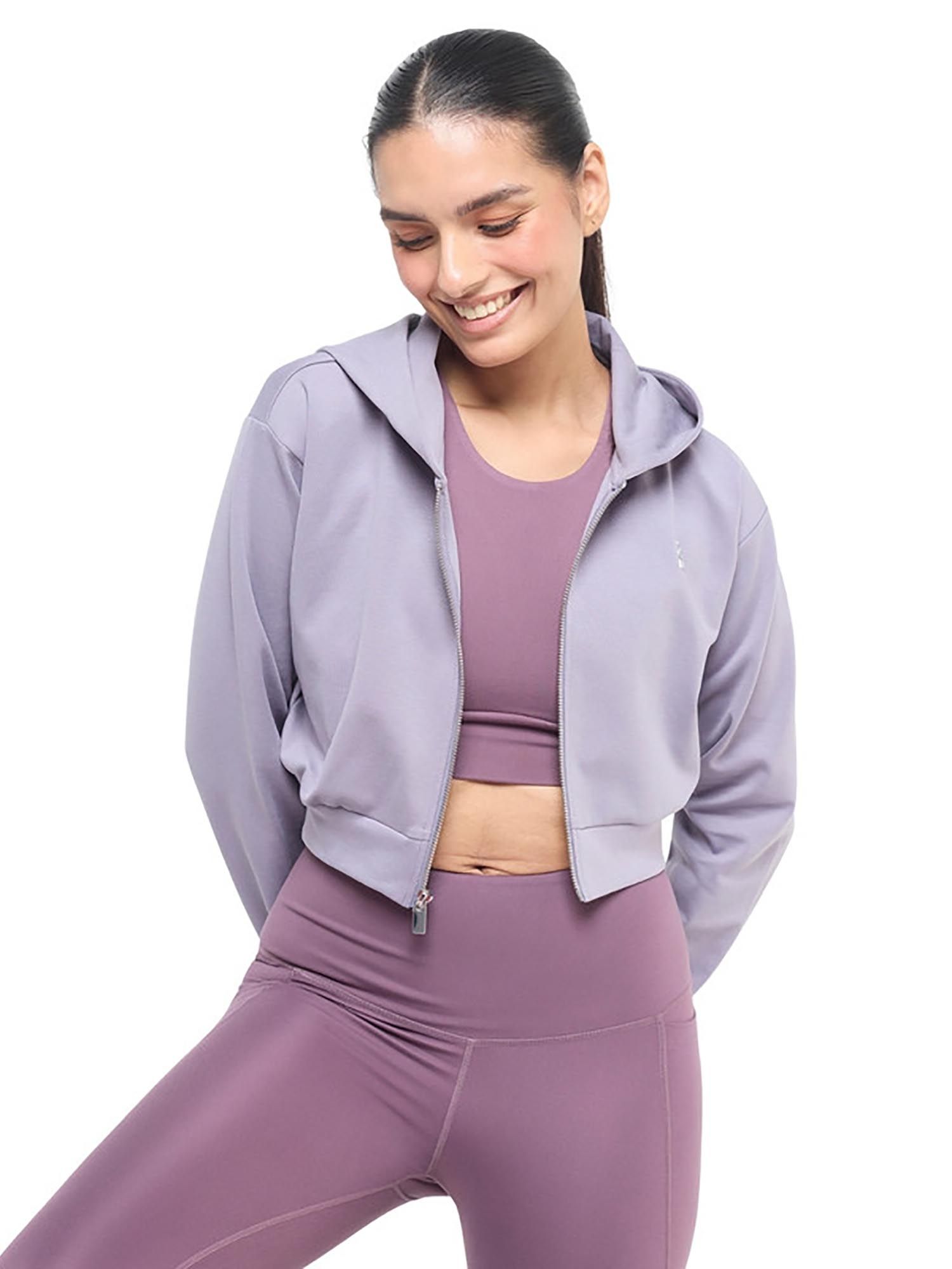 hunnit Women Lavender Cropped Zip Up Jacket-picture-16