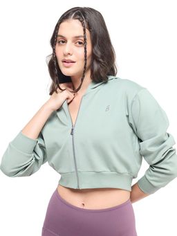 Hunnit - Women Green Cropped Zip Up Jacket