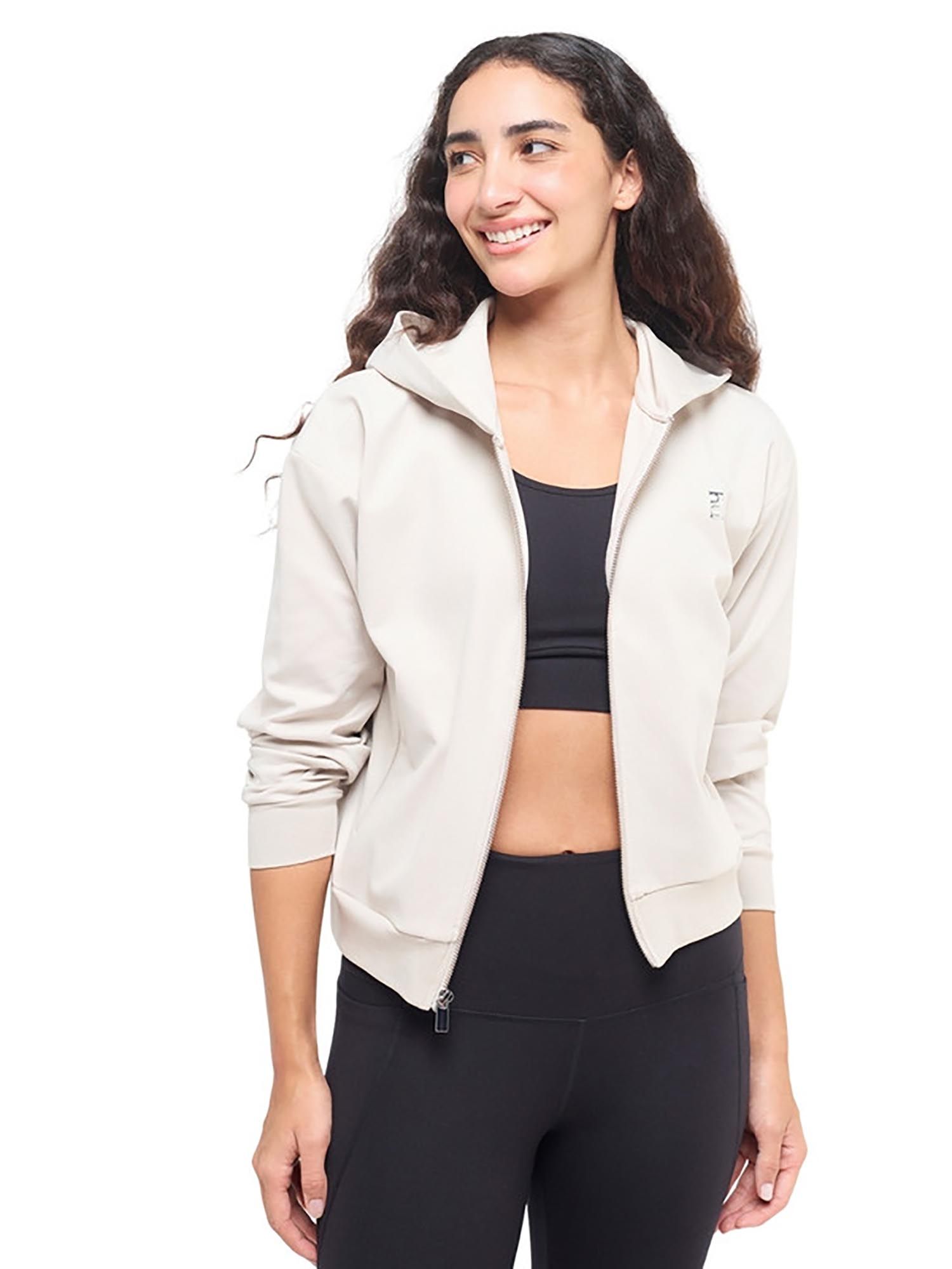hunnit Women Off White Solid Zipper Jacket-picture-20