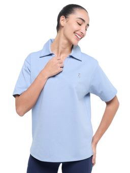 Hunnit - Women Blue Solid Relaxed Fit Polo T-Shirts