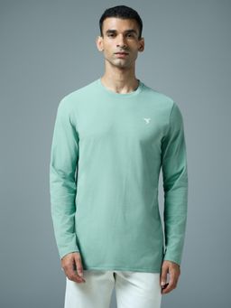 Technosport - Men Green Solid Slim Fit Round Neck T-Shirt with Cotflex