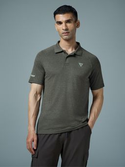 Technosport - Men Olive Slim Fit Polo T-Shirt with Double Cool