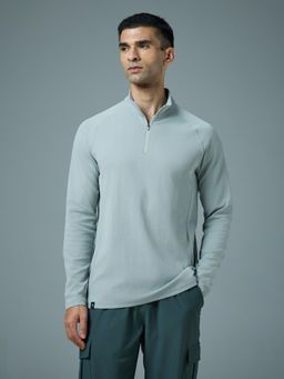 Technosport - Men Green Textured High Neck Sports T-Shirt with Elasto Plus