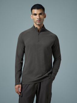 Technosport - Men Black Textured High Neck Sports T-Shirt with Elasto Plus