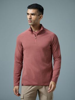 Technosport - Men Pink Slim Fit High Neck Sports T-Shirt with Elasto Plus