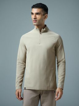 Technosport - Men Off White Slim Fit High Neck Sports T-Shirt with Elasto Plus