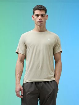 Technosport - Men Beige Checks T-Shirt with Techncool+ Sweat Wicking Workout Wear