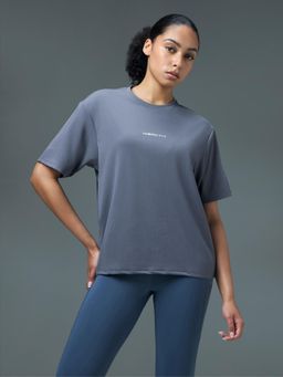 Technosport - Women Blue Solid Boxy Fit Round Neck Sports T-Shirt with Cotflex