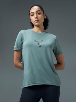 Technosport - Women Green Solid Regular Fit Round Neck Sports T-Shirt with Technocool+