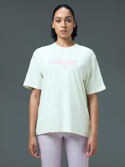 Technosport - Women Off White Round Neck Typography T-Shirt