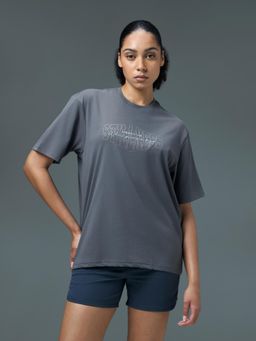 Technosport - Women Navy Blue Typography Round Neck T-Shirt