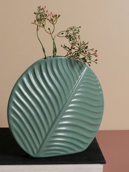 Bonhomie - Green Solid Leaf Shaped Ceramic Vase