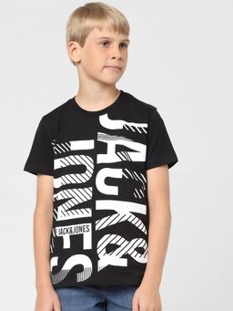 Jack & Jones Junior - Boys Black Logo Print Crew Neck T-shirt