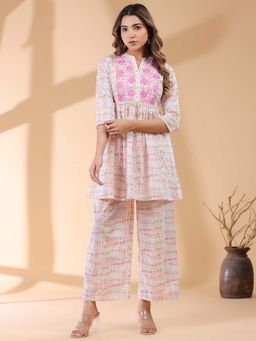Janasya - Women Pink Floral Co-Ord (Set of 2)
