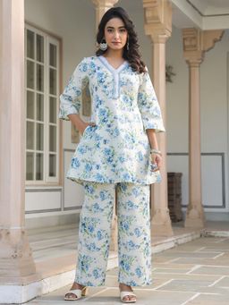 Janasya - Women Off White Floral Co-Ord (Set of 2)