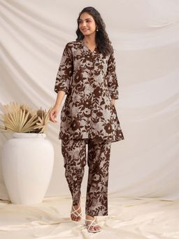 Janasya - Women Brown Floral Co-Ord (Set of 2)