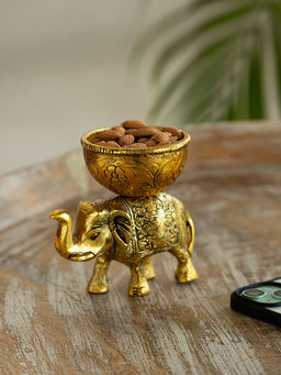 ExclusiveLane - Elephant Decorative Refreshment Bowl 5.2 Inches Golden Metal