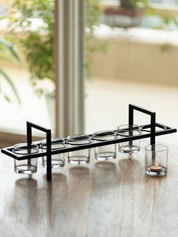 ExclusiveLane - Floating Flames Tea Light Holder Centrepiece In Iron & Glass