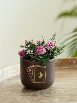 ExclusiveLane - Playing Cards Terracotta Table Planter Flower Pot Hand-Painted